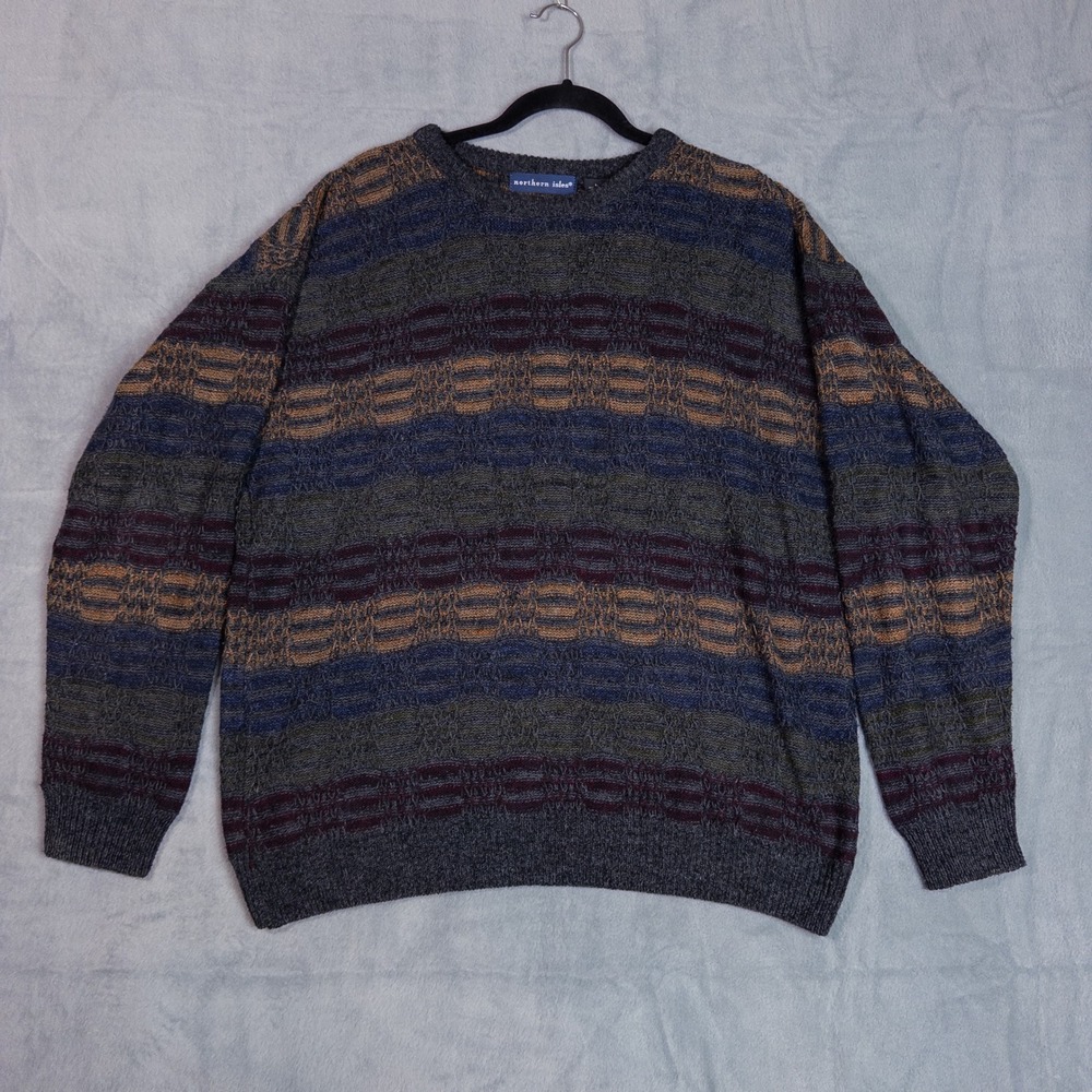 Northern Isles Sweater Men Large Multi Striped Good Textured Crewneck Pullover